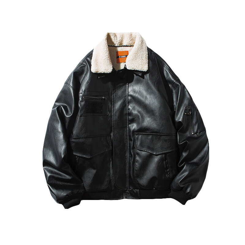 2021 jesienno-zimowa moda nowe męskie kurtki płaszcz Streetwear ciepłe mężczyźni płaszcz Lapel Casual mężczyzna Faux Leather odzież wierzchnia zapinana na suwak B717