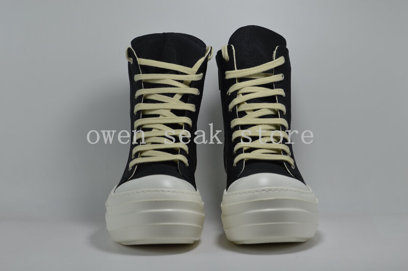 Owen Seak uomo High-TOP Double Platform Heels Sneakers Lace Up donna Canvas stivali Casual altezza crescente Zip Flats scarpe nere