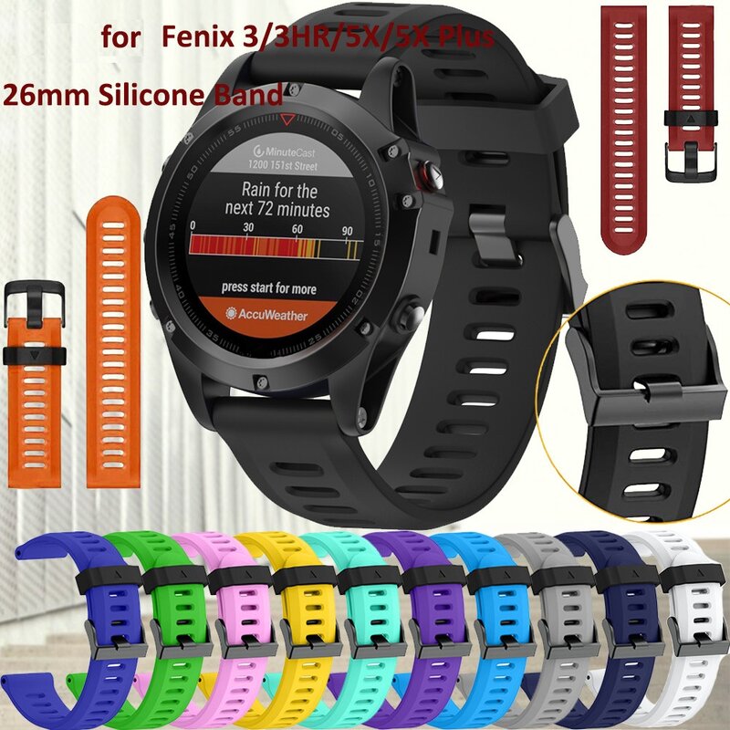 ANBEST 26mm Width Watch Strap for Fenix 3 Band Outdoor Sport Silicone Watchband for Fenix 3HR/Fenix 5X with tools