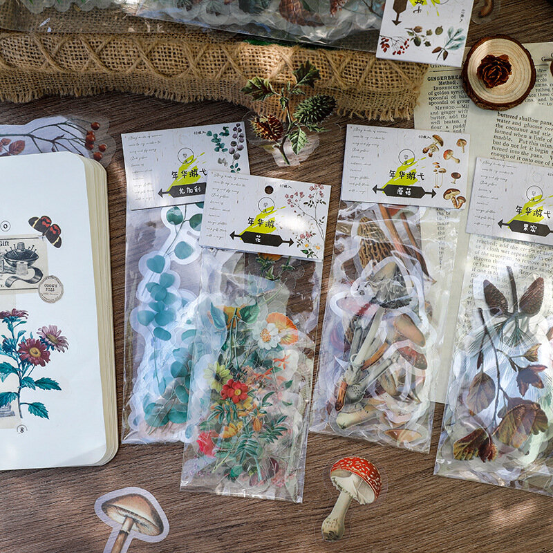 Paquet d'autocollants Kawaii plantes en PET, étiquette Scrapbooking, décoratif, créatif, pour compte à main, papeterie pour journal intime, DIY bricolage, 40 pièces/paquet