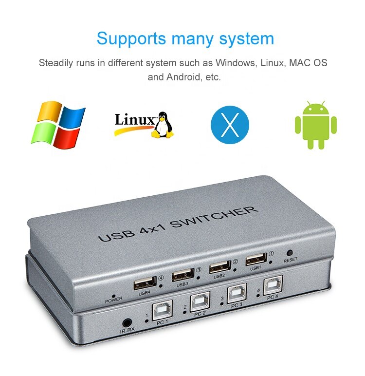 4 Cổng KVM USB Đồng Bộ Điều Khiển Hỗ Trợ Điều Khiển Từ Xa IR Điều Khiển 4 Máy Tính Đồng Thời