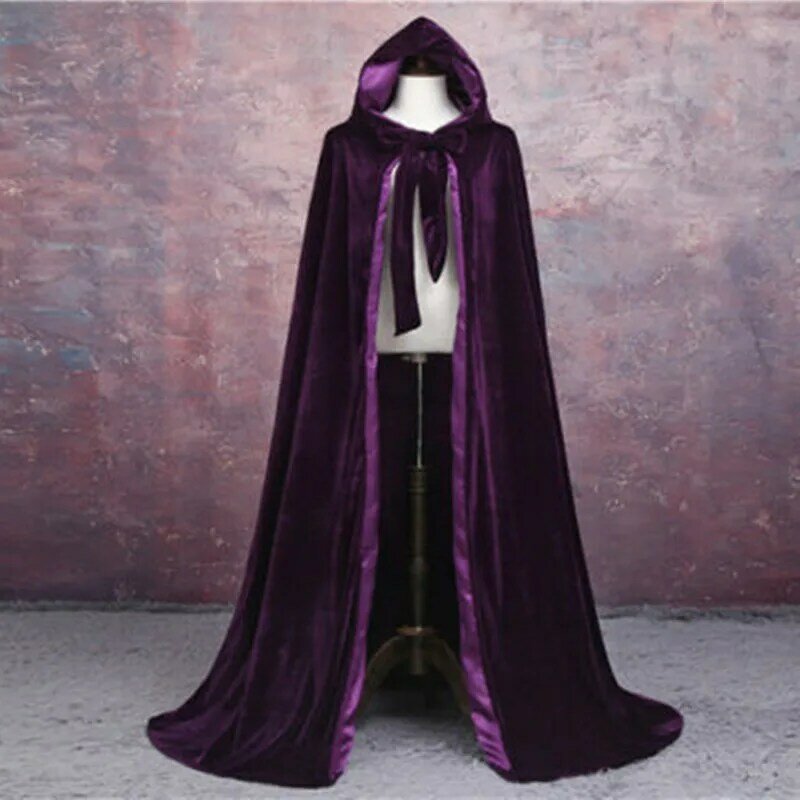 Mantel Cosplay Gaun Mewah Mantel Penyihir Vampir Penyihir Abad Pertengahan Jubah Kostum Halloween Bertudung Beludru Pria Wanita Dewasa Keluaran Baru