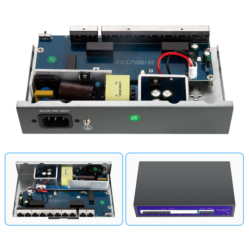 Conmutador POE de red de 4 y 8 canales, dispositivo con 10/100Mbps, IEEE 802,3 af/at sobre Ethernet, cámara IP/AP inalámbrico/sistema de cámara CCTV, 52V
