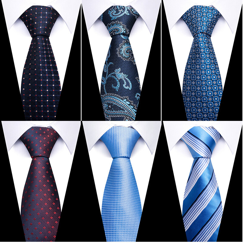 Hot sale Top grade Present Tie Hanky Cufflink Set Wedding Necktie Formal Clothing hombre Printed  Light Blue Memorial Day
