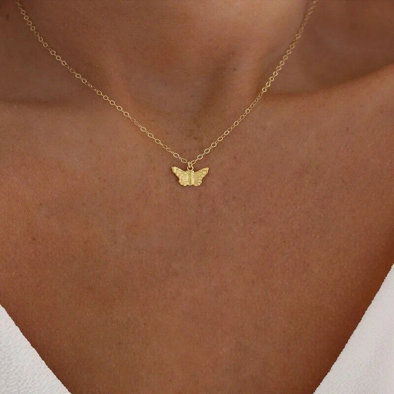 Chic Butterfly Kalung Emas Bintang Jantung Kupu-kupu Liontin Kalung untuk Wanita Elegan Perempuan Perhiasan Hiasan 2020 Fashion