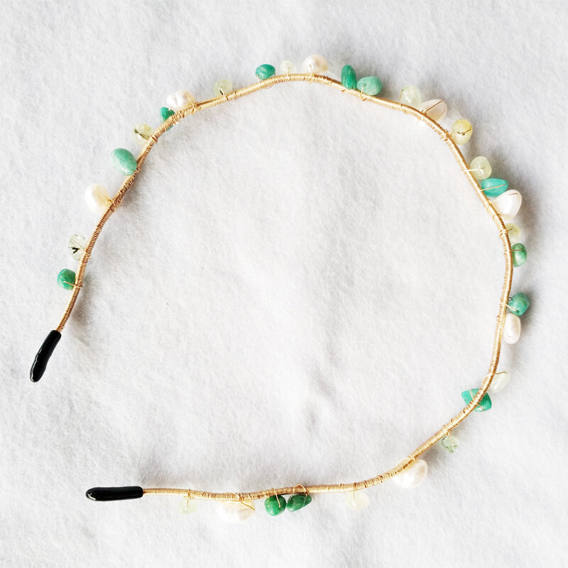 Joyería personalizada para mujer, diademas onduladas, banda para el pelo de Jade de perla de agua dulce Natural para mujer, diadema de hada Retro, accesorios para regalo