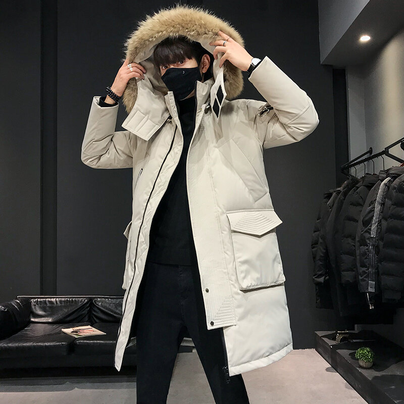 2023 модное пальто, утепленная куртка, Мужская удлиненная теплая парка с капюшоном, пальто на белом утином пуху, высококачественное мужское новое зимнее пуховое пальто