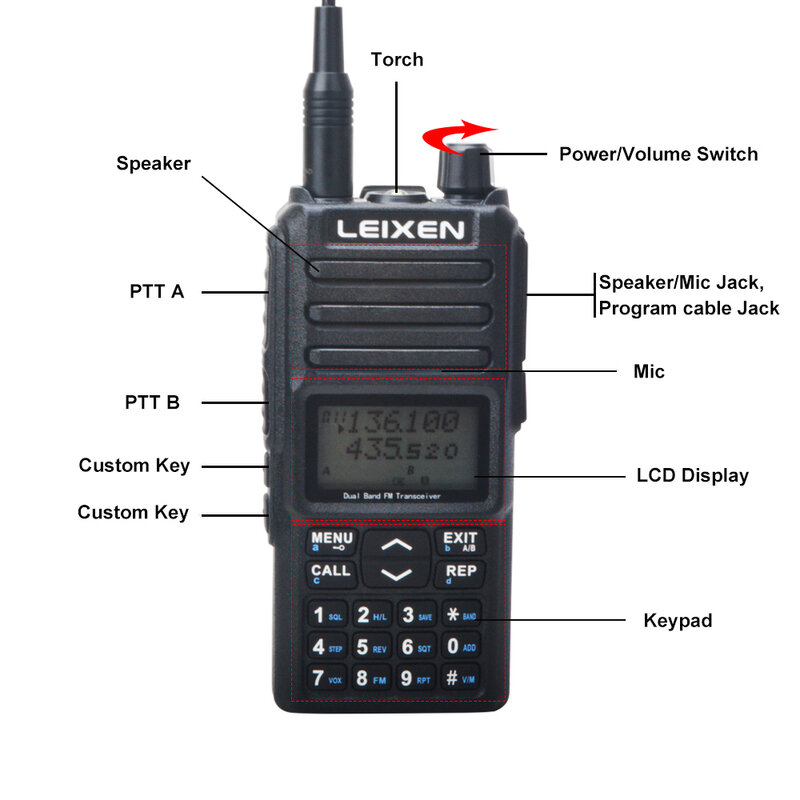 LEIXEN UV-25D 20W Nyata 10-20KM Walkie Talkie VHF 136-174MHz UHF 400-480MHz Dual Band Siaga Ganda Penerimaan Ganda Radio FM VOX