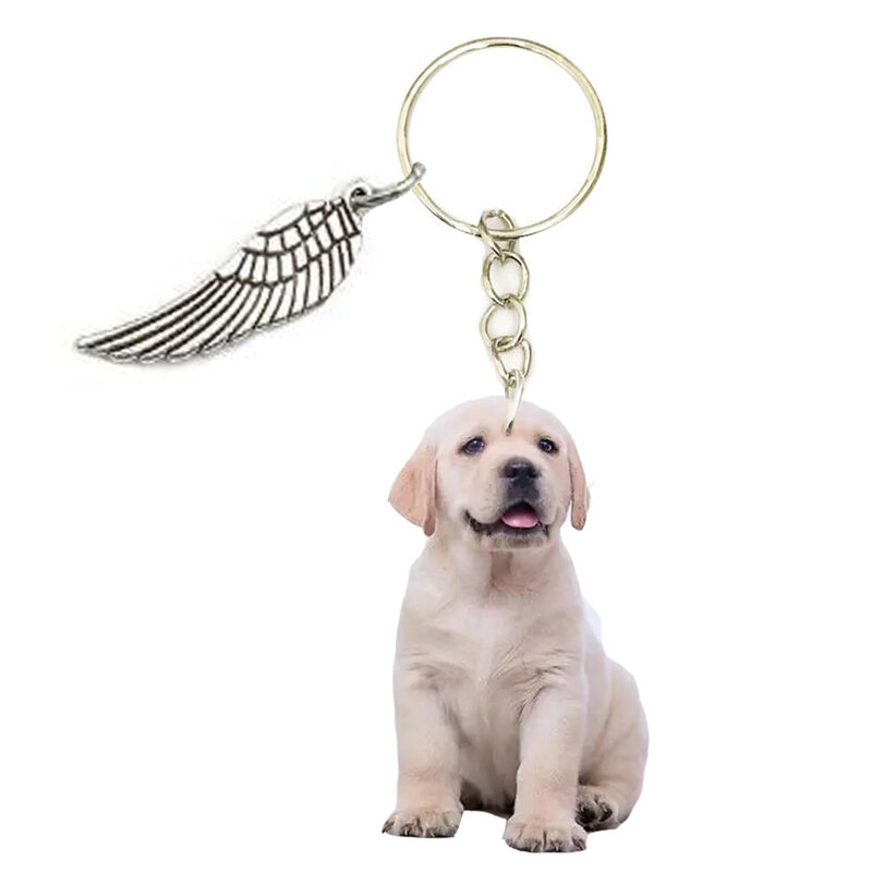 Baby Hond Acryl Golden Retriever Sleutelhanger Met Wing Fashion Sleutelhangers Mens Auto Sleutelhanger Ring Gift Voor Vrouwen Liefde Dier miss U
