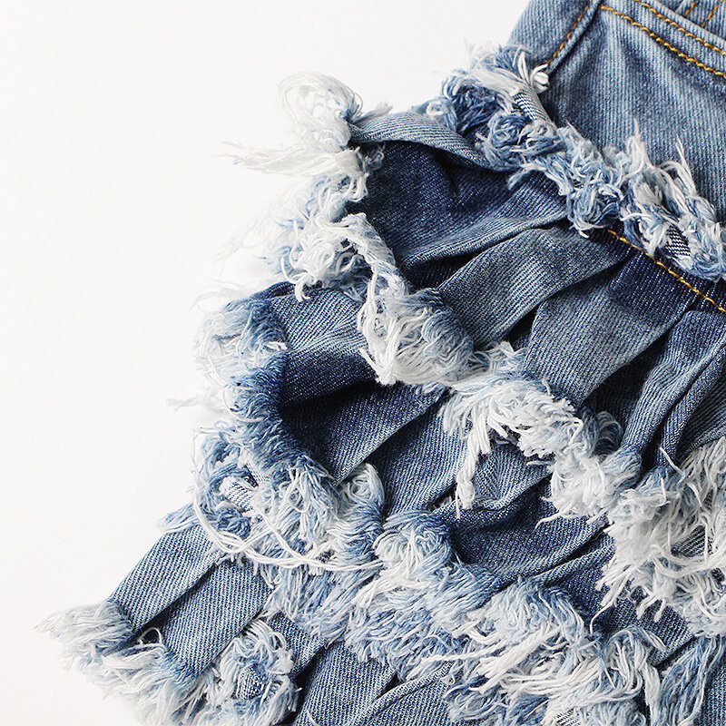 Eclurani – Short en Denim bleu Patchwork pour femmes, pantalon court asymétrique décontracté à taille haute, Style à la mode, été, 2022