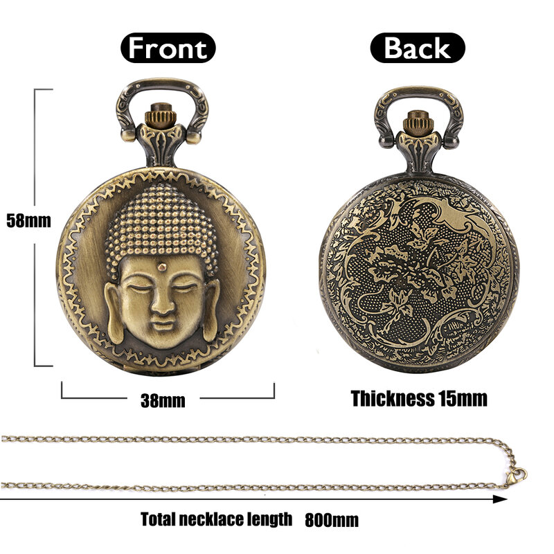 กลาง-ขนาด Bronze สร้อยคอนาฬิกาพ็อกเก็ตของขวัญผู้ชายผู้หญิงควอตซ์ Retro จี้โบราณนาฬิกา