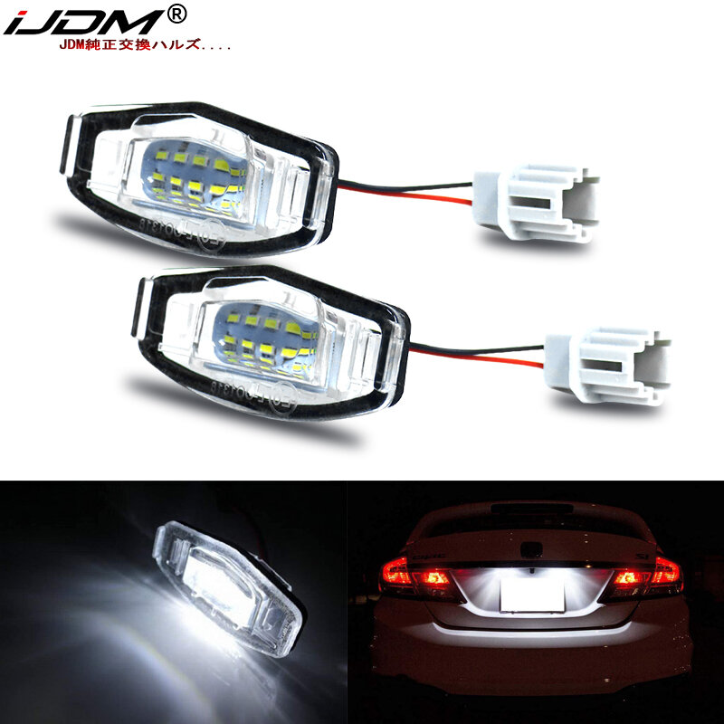 IJDM lampu LED plat nomor 6000K, 2 buah lampu pelat lisensi putih untuk Honda Civic Accord Acura MDX RL TL TSX RDX ILX lampu plat nomor 12V