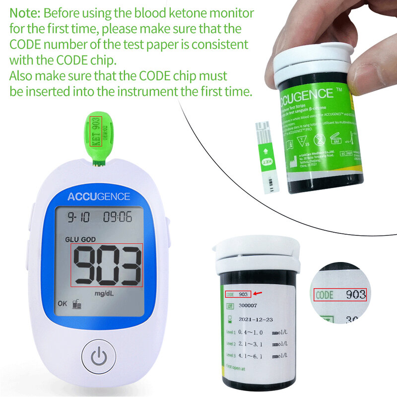 Test rapido Kit misuratore di ketoni nel sangue per dieta Keto con Monitor di ketoni e strisce 30pc con lancette ketosi e dieta ketogenica