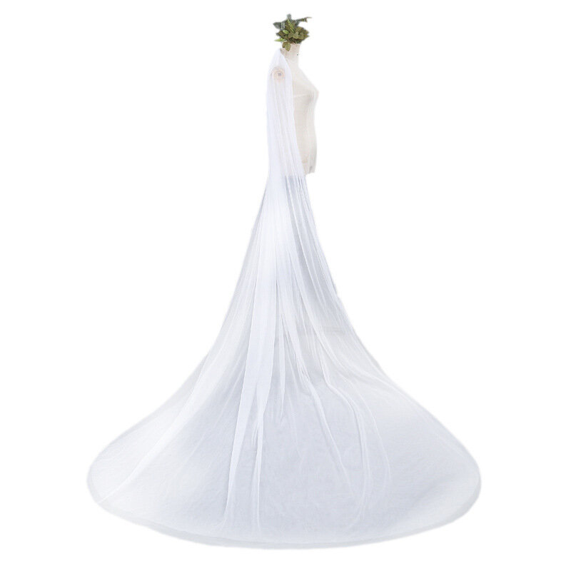 Kerudung pengantin panjang kapel cantik dua lapisan tepi potong panjang