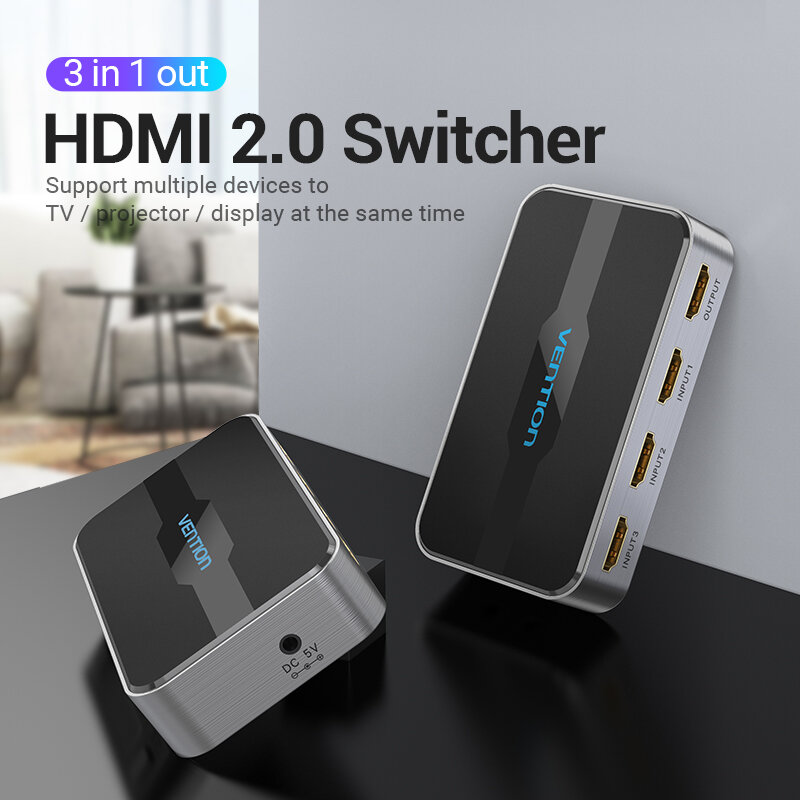 Vention-HDMI 2.0 스위처, 3 인 1 아웃 4K, 60Hz 3x1, 5x1 HDMI 분배기, XBOX 360 PS4 스마트 박스 5 인 1 아웃 HDMI 2.0 스위치 어댑터