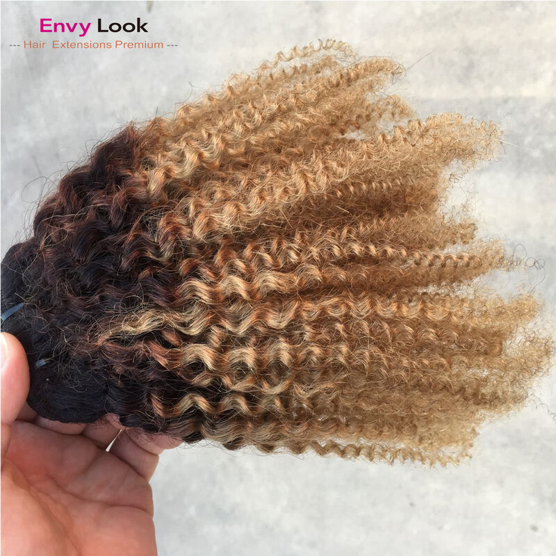 Wątek włosów Ombre 1B/27 Afro perwersyjne Curl 14 16 18 Cal szyte przez maszynę 100% ludzkich włosów brazylijskie pasemka włosów