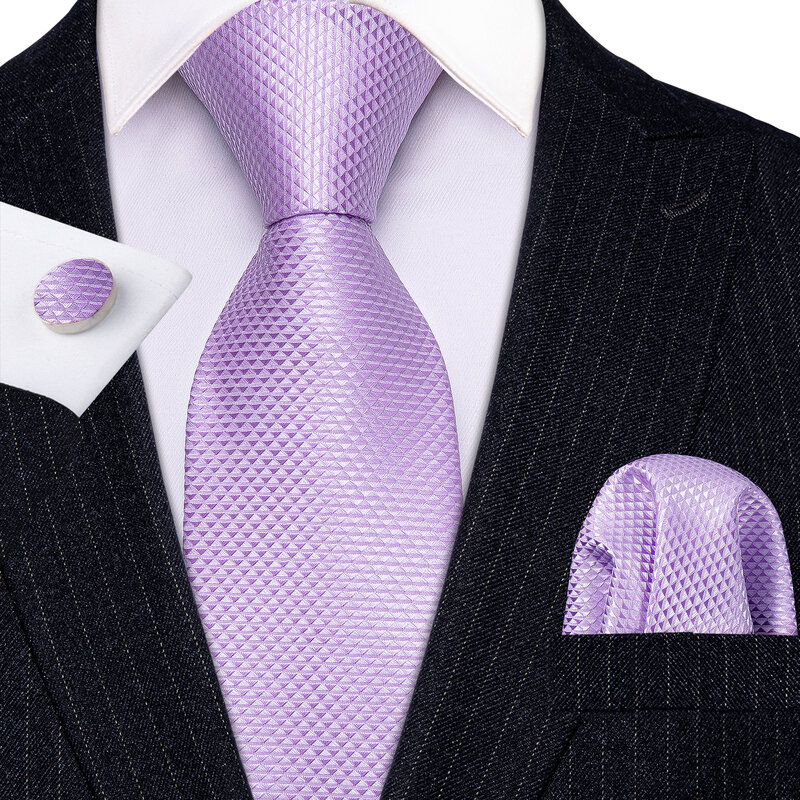 Mode baru dasi sutra ungu muda untuk pria dasi pernikahan Set cufflink sapu tangan bisnis pengantin pria hadiah Lavender ungu Barry.Wang