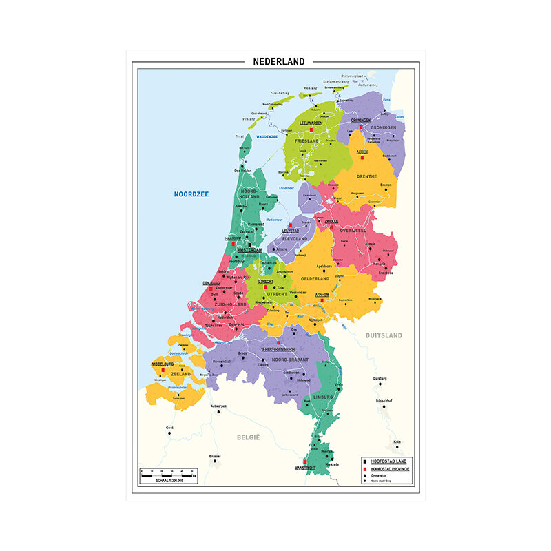 Póster de lona de mapa holandés, pintura de pared en holandés clara y fácil de leer, 42x59cm, suministros escolares, educación para niños