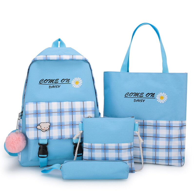 Weysfor-여성 백팩, 캔버스 어깨 가방, 인쇄 여아용 학교 가방, 여성 및 어린이용 배낭, 4 개/세트