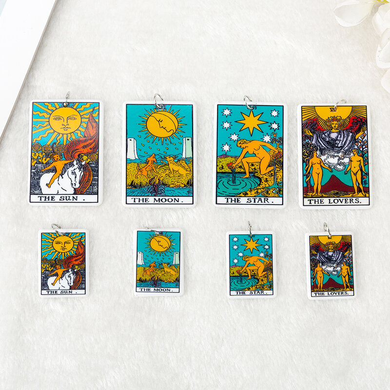 Tarot Card Game Magical Adivinhação Encantos, Pingente Acessório, Colar, Resina, Sol, Lua, DIY, Tamanho Pequeno, 34x25mm, 10Pcs