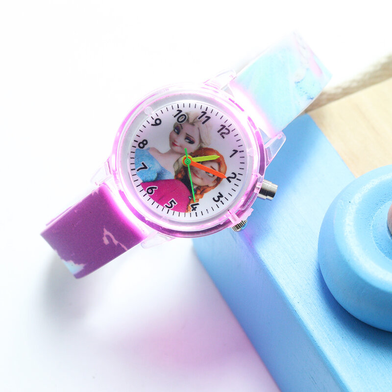 Детские часы «Принцесса Эльза», «Человек-паук», цветной светильник, вечерние наручные часы для мальчиков и девочек