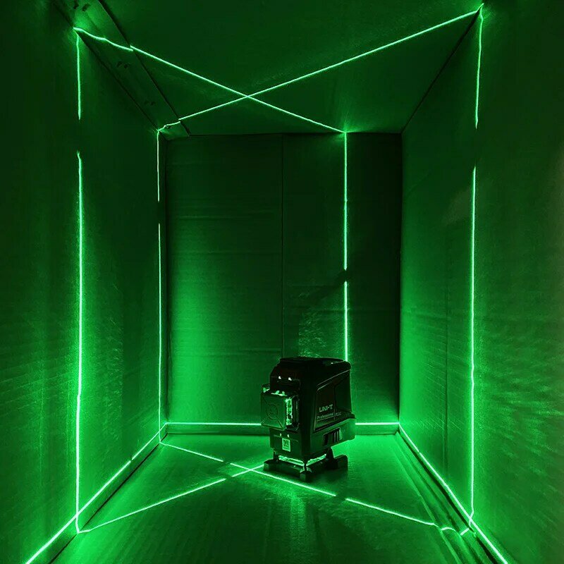 UNI-T LM575LD Laser Level Hijau 3D 12-Line Marker Auto-Leveling Remote Control Alat Bantu Dalam Ruangan Luar Ruangan Bukan Kotak
