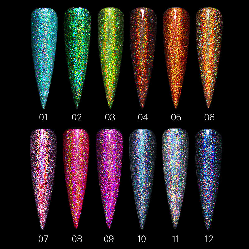 1 Doos Iriserende Nail Poeder Zilver Zwart Kleurrijke Glitter Pailletten Gel Polish Vlokken Nail Art Decoratie Voor Manicure Pigment