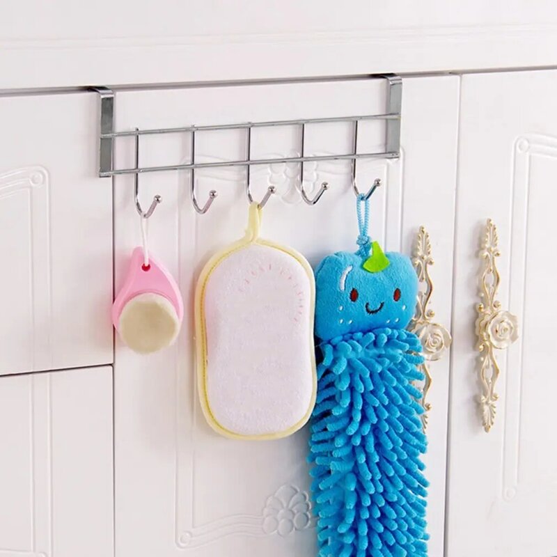 Home Bathroom Kitchen Coat Towel Hanger Rack Holder 252x92mm Shelf 5 Hooks Hooks & Rails