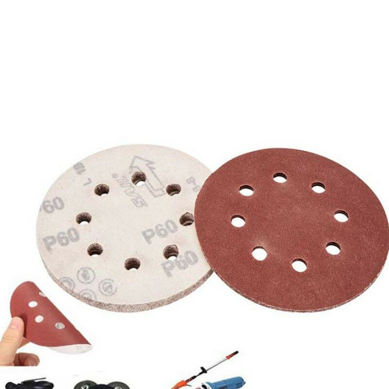 50pcs/set 5" 8 Hole 80/120/180/240/320 Grit Sanding Disc Random Orbit Hook Loop Sander Sand Paper Discs Set Grit