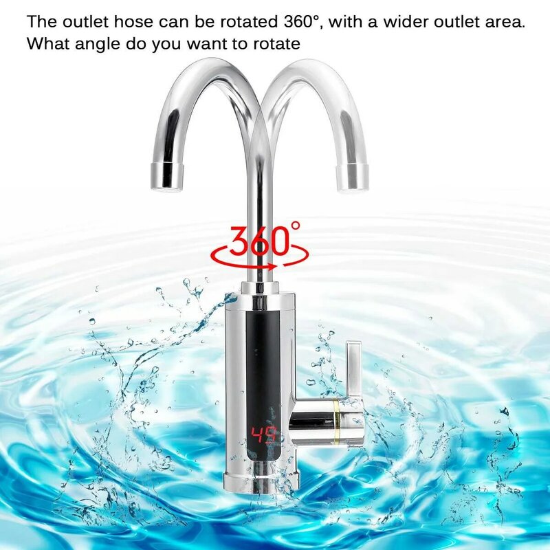 3000W 220V Electric Kitchen Water Heater Tap Instant Hot Water Faucet Heater Cold Heating Faucet Tankless Water Heater with LED