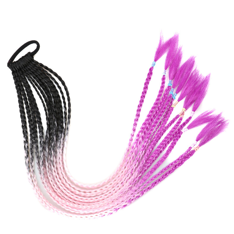Hairpiece Ponytail Hair Extension Colored False Pigtail with Elastic Band Kanekalon for Overhead Tail Synthetic