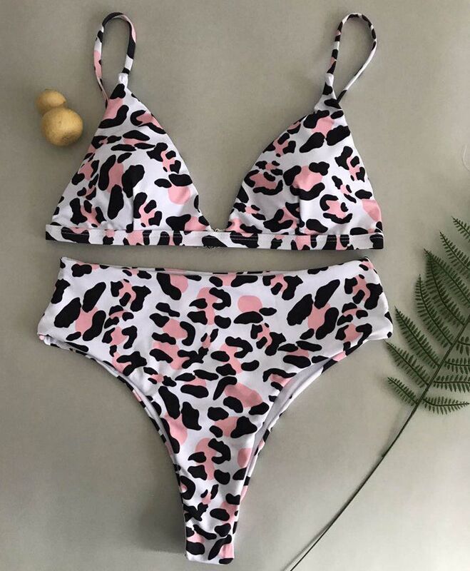 2020 verano 2 piezas Sexy traje de baño leopardo estampado de serpiente de alta cintura Bikini mujeres traje de baño Bandeau Tanga y sujetador bañador