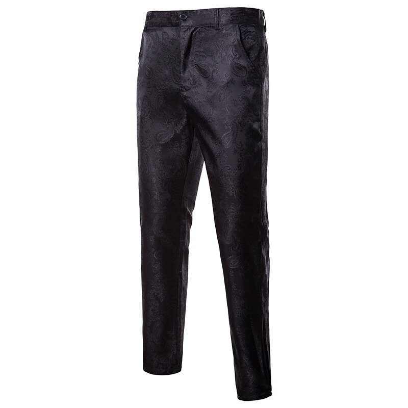 Czarne męskie modne wzorzyste garnitury 2 szt. Jednoprzyciskowe Slim Fit smokingi na bal na garnitury imprezowe (marynarka + spodnie)