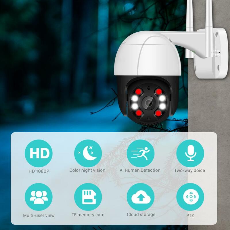 인공 지능 인간 모션 감지 방수 CCTV IP 카메라, 양방향 오디오, IR 야간 투시경, 5MP PTZ 와이파이 카메라