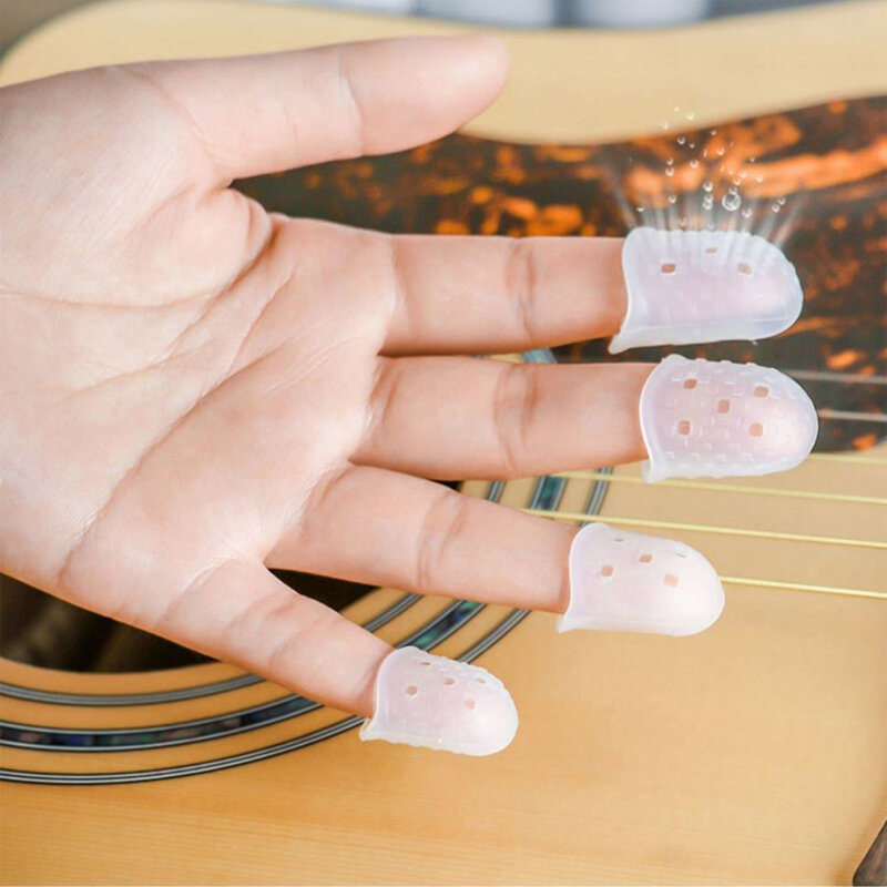 4 teile/satz weiche Silikon Finger Guards Gitarre Fingers pitze hochwertige Protektoren für alle E-Gitarren transparent blau 2 Farbe