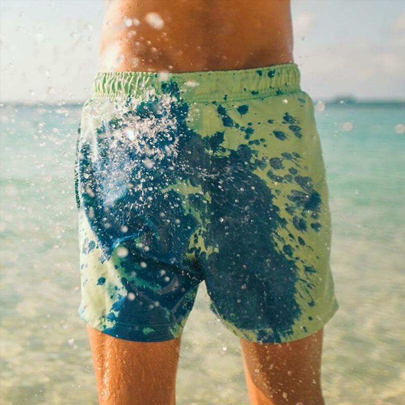 Nuevos pantalones cortos de playa que cambian de Color para hombre, pantalones de baño para playa de secado rápido, pantalones cortos de decoloración de Color cálido, pantalones cortos de surf para natación