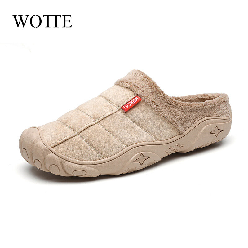 WOTTE-Zapatillas de casa para hombre, zapatos de invierno, suaves, de algodón, cálidos, antideslizantes, de alta calidad