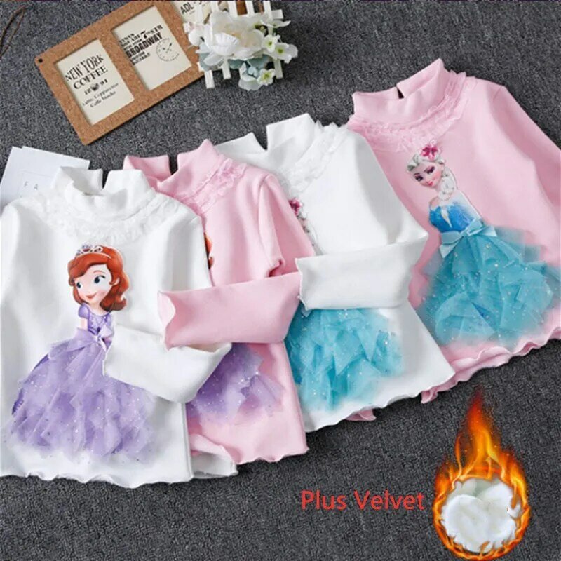 Girls New Summer Princess T-Shirt Elsa Childen Cotton Tees Lace T Shirt 3D Diamond Appliques Kids Birthday Party Top Clothing