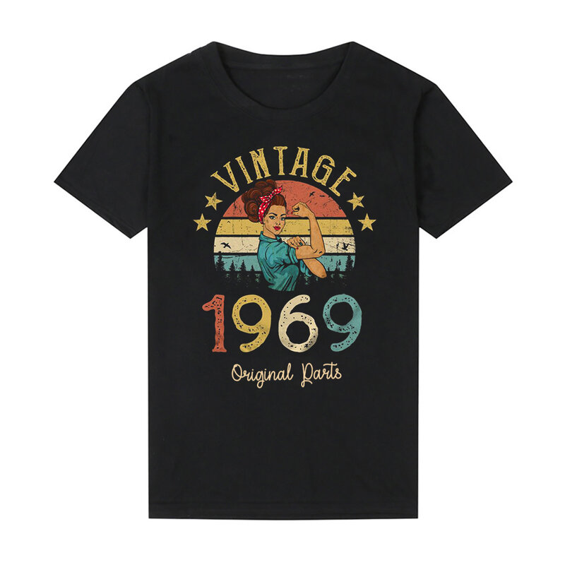 Винтажная Футболка 1969 с оригинальными деталями, женская футболка для розы 55 лет, 55 лет, фотосессия для подарка, веселая Ретро футболка для друзей