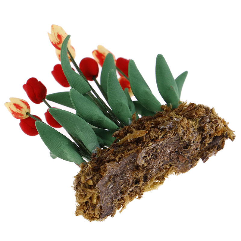 Mini bonsaï 1:12 pour maison de poupée, 1 pièce, Micro ornement de paysage, tulipes, plante verte, fleur, décor de jardin