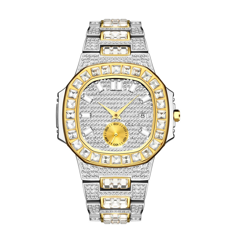 Iced Out zegarki męskie Hip Hop męskie zegarki kwarcowe człowiek Bling luksusowy diamentowy zegarek wodoodporny męski zegar pełne nierdzewne stalowe Relogio