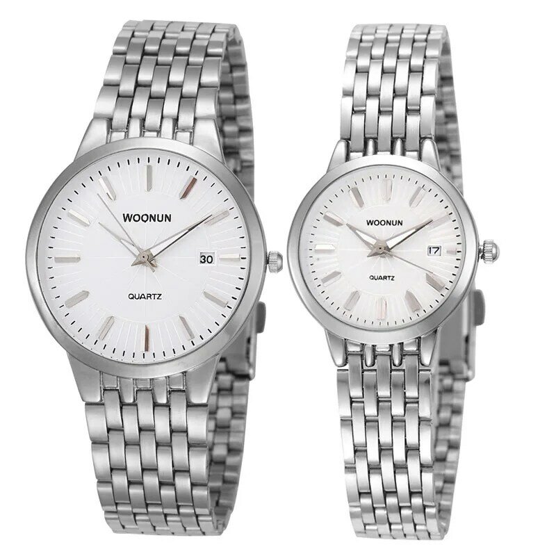 2023 패션 애호가 시계, 커플 시계, WOONUN 유명 브랜드 시계, 럭셔리 골드 여성 남성 풀 스틸 쿼츠 초박형 시계