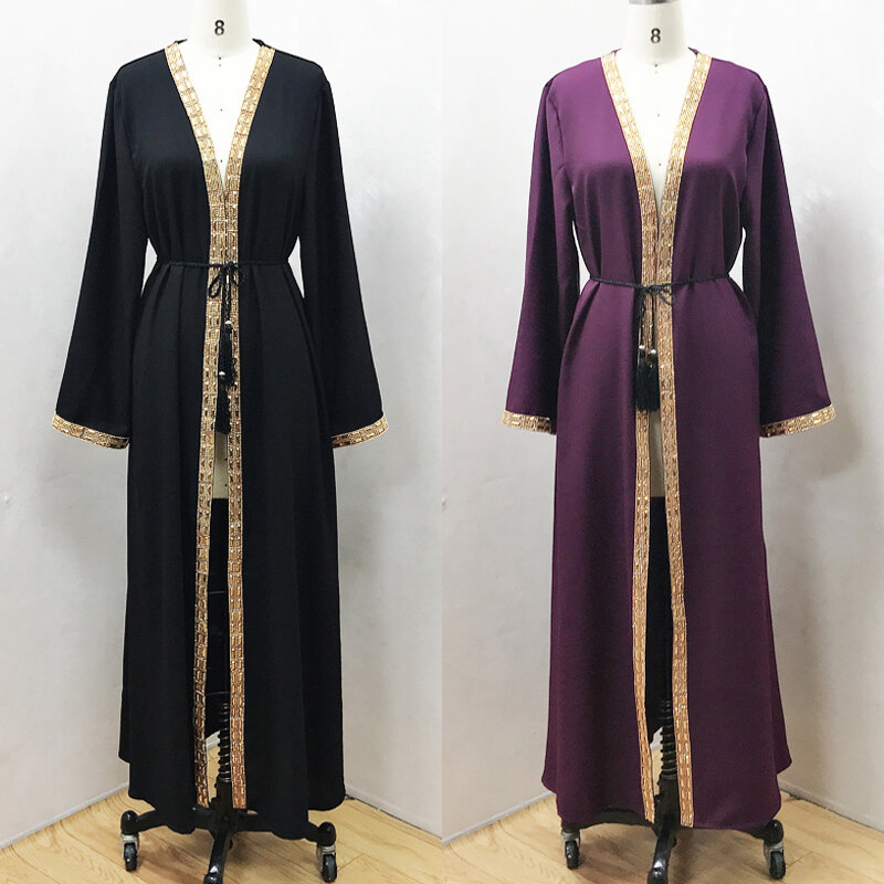 오픈 Abaya 기모노 카디건 이슬람 Hijab 드레스 Abayas 여성 로브 Femme Kaftan 두바이 Caftan 오만 카타르 이슬람 의류