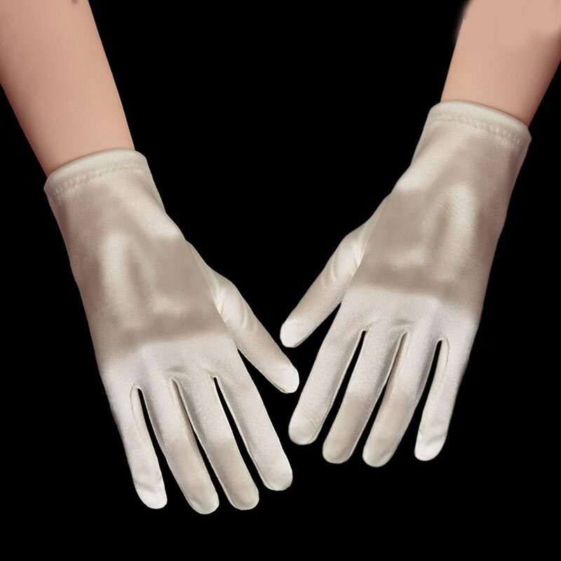 Guanti in raso tinta unita elasticizzati per donne ragazze pratico guanto etichetta spettacoli guanti Costume Prom Party Glove nuovo