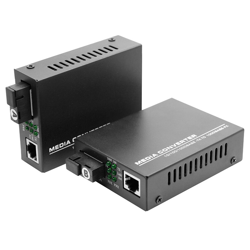 Een Paar Self-Adaptieve 10/100/1000M Fast Ethernet Fiber Optische Media Converter Single Mode 20 km Sc Connector