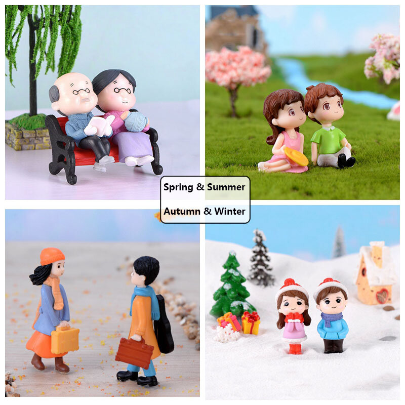 3Pc Figures Chair Grandma Grandpa Sweety Lovers Couple Ornament For Fairy Garden Figurines Miniature Christmas Home Decoration