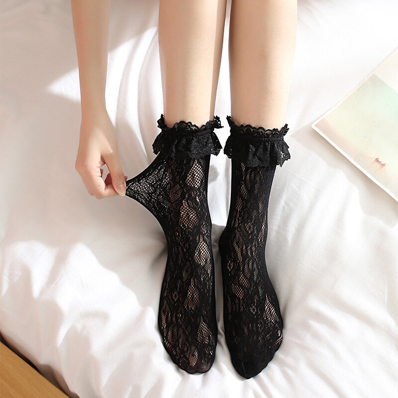 Сексуальные кружевные сетчатые носки, прозрачные эластичные сетчатые носки из смешанного волокна, тонкие женские крутые носки, 1 пара = 2 шт. tt017