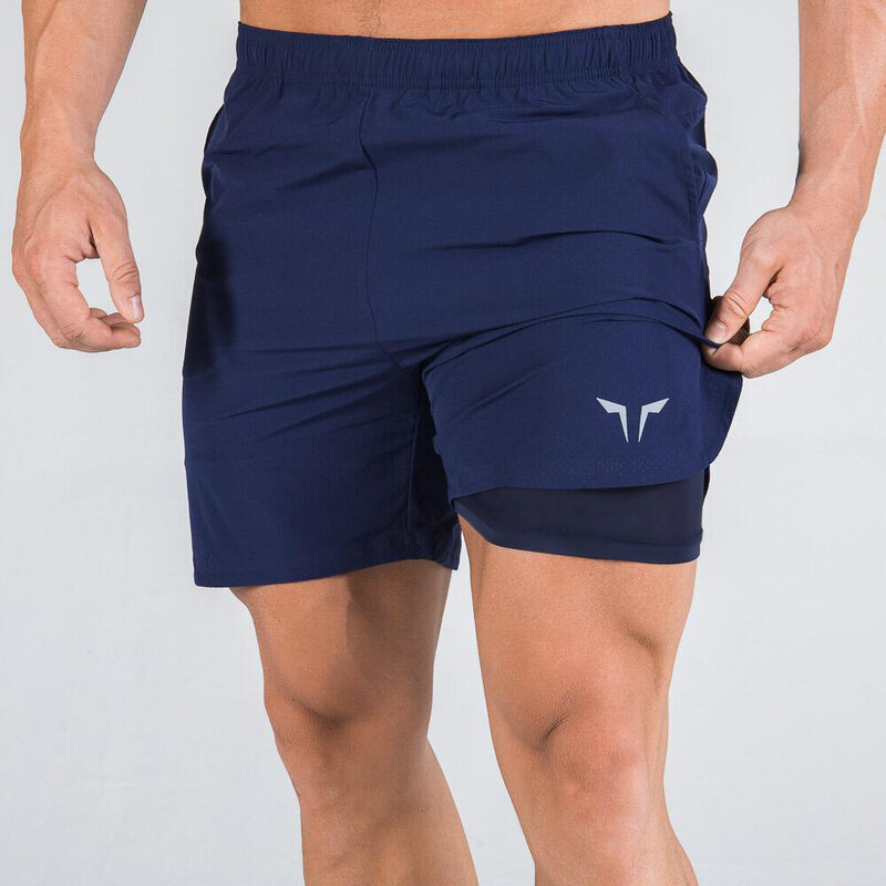 Shorts duplo masculino, calção esportivo 2 em 1 com tecido de secagem rápida, para corrida, treino, fitness