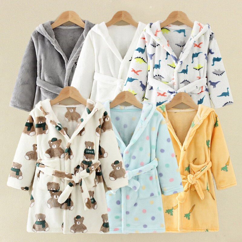 Children Bath Robes Flannel Winter Kids Sleepwear Robe Infant Pijamas Nightgown For Boys Girls Pajamas 10-2 Years Baby Clothes