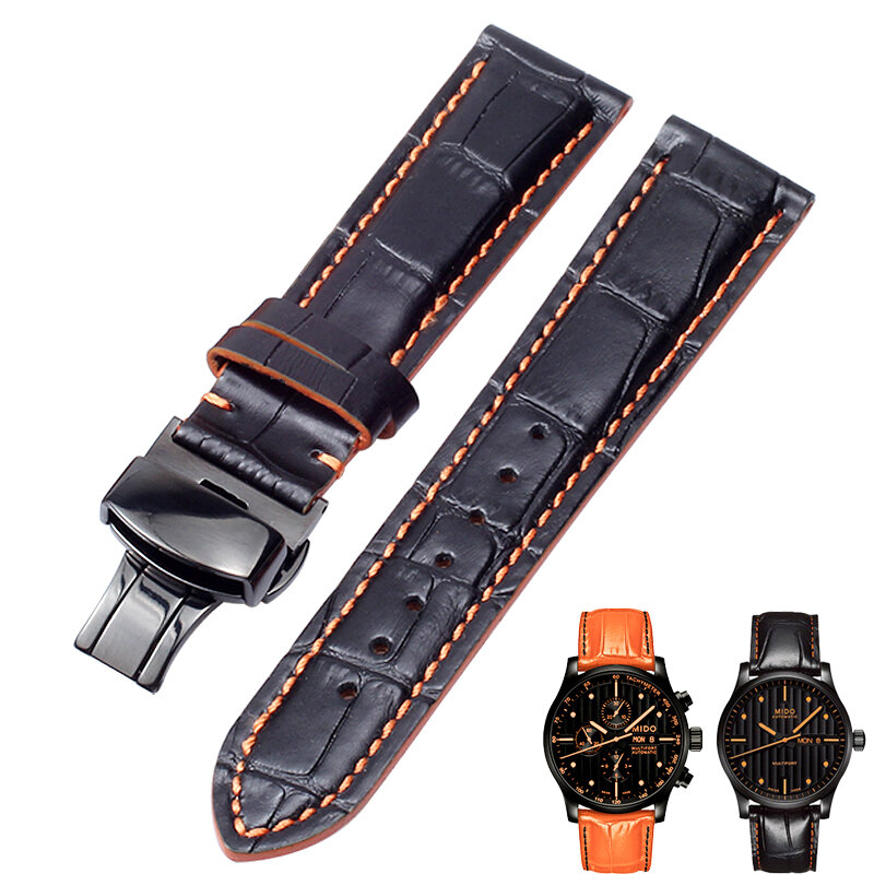 สีดำ Orange Watch สำหรับ Mido-Multifort M005 Series M005930 20MM 22Mm 23Mm นาฬิกาข้อมือผู้ชายสร้อยข้อมือนาฬิกา